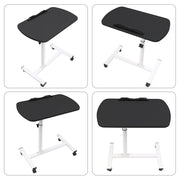 Black adjustable overbed table with wheels for home or medical use, featuring a sturdy surface and mobile design by Lavish Kitchen Isle.