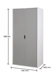 Lavish Kitchen Isle 4-piece bedroom set with white and grey wardrobe, storage cupboards, shelves, and drawers.