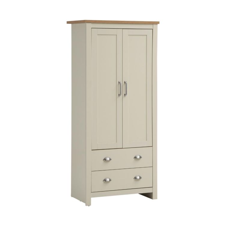 Ite 2 Piece Bedroom Set  2 Door Wardrobe & 1 Drawer Bedside Table - Cream & Oak Effect