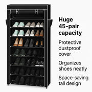 Lavish Kitchen Isle black and grey 10-tier shoe rack with dustproof cover, closet shoe storage cabinet organizer.