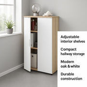Oak and White Storage Cupboard with 2 Shelves and 2 Doors