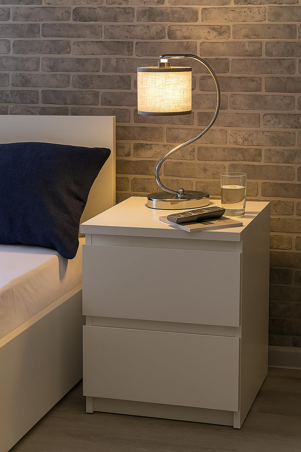 Opale White Gloss Bedside Table 42cm Wide - 2 Drawer Bedroom Furniture Storage