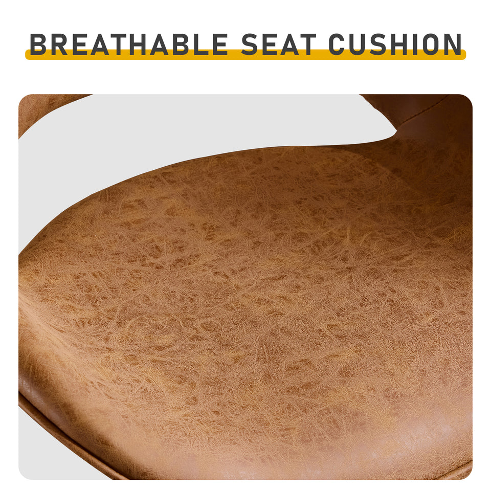 Swivel Bar Stools Set of 2 Brown PU Leather 360° Counter Height Chairs Mid Century Kitchen Dining Room Furniture