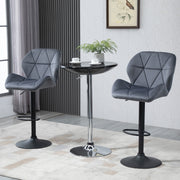 Set of 2 Dark Grey Adjustable Swivel Bar Stools | Upholstered Kitchen Counter Stools with Back for Home Bar and Café