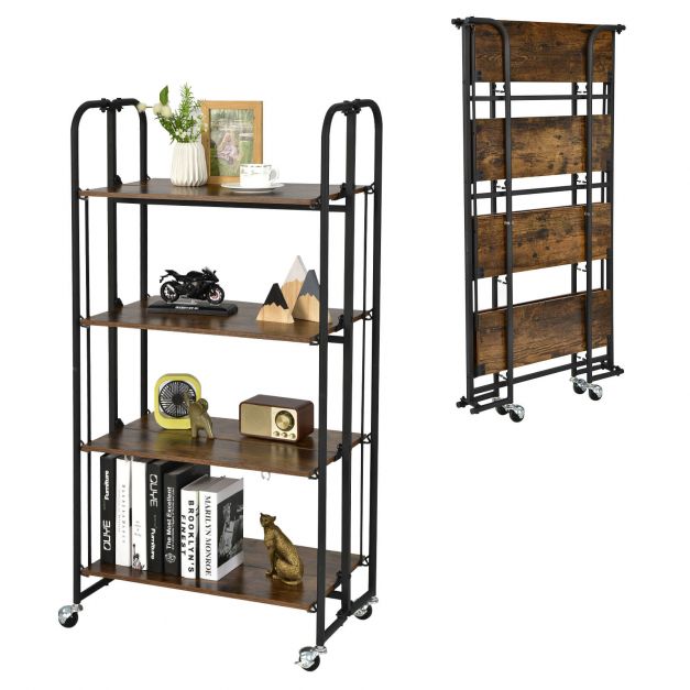 Folding Kitchen Island Cart with Metal Frame