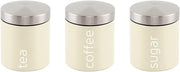 Silk white Airtight Food Canister Set by Lavish Kitchen Isle, featuring three jars for tea, coffee, and sugar storage.