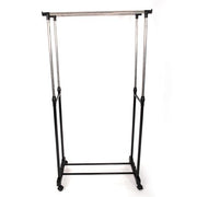 Dual-bar Vertical & Horizontal Stretching Stand Clothes Rack Portable Wardrobe with Shoe Shelf Black & Silver - Lavish Kitchen Isle