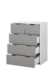 White and grey 4-piece bedroom set with wardrobe, hanging doors, shelves, and drawers by Lavish Kitchen Isle.