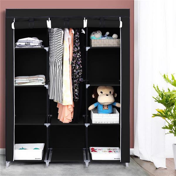 67" Portable Closet Organizer Wardrobe Storage Organizer with 10 Shelves Quick and Easy to Assemble Extra Space Black and Grey