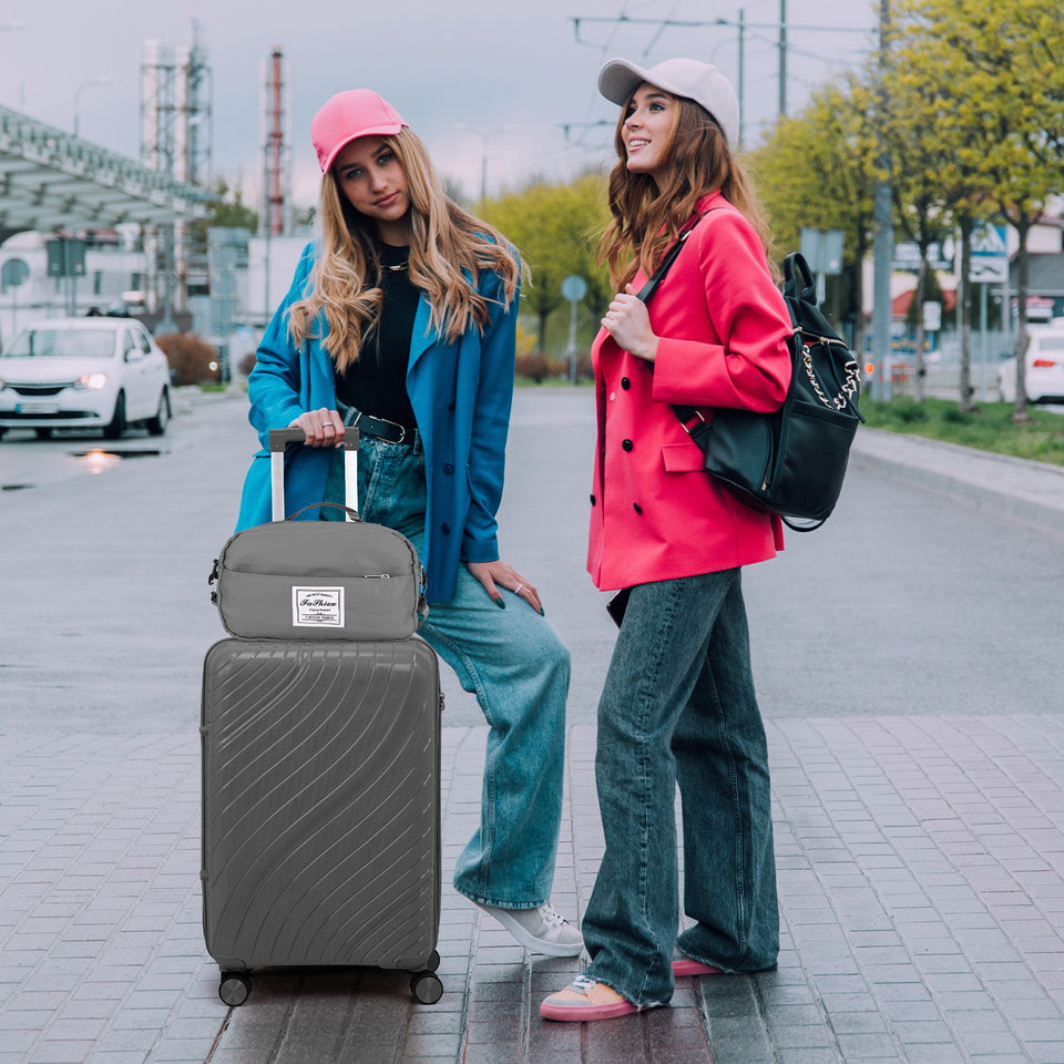 4-Piece Luggage Set - Durable PP Suitcase with Travel Tote & Toiletry Kit (Rose Gold, Red, Grey)