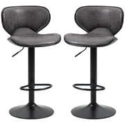 Set of 2 adjustable PU leather bar stools with swivel seats, armless design, footrest, suitable for home bar, kitchen, or café.