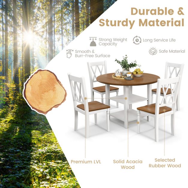 5 Pieces Extendable Dining Table Set with 2-Tier Storage Shelf