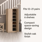 Lavish Kitchen Isle Zephyr Oak Effect shoe cabinet with 6 shelves, wooden space-saving shoe rack for 12-21 pairs, modern design