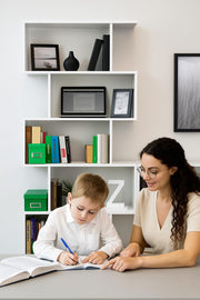 Lavish Kitchen Isle SHA White Gloss Tall Bookcase with 6-tier shelving, ideal for modern living rooms and office storage.