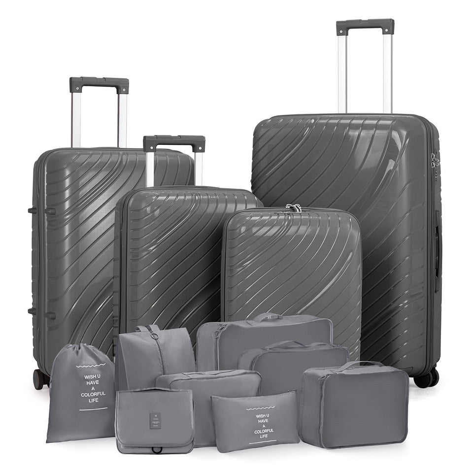 4-Piece Luggage Set - Durable PP Suitcase with Travel Tote & Toiletry Kit (Rose Gold, Red, Grey)