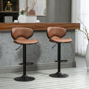 Set of 2 Lavish Kitchen Isle adjustable PU leather bar stools with swivel seats, footrests, armless design for home or café use.