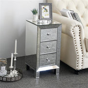 Mirrored 3 Drawer Bedside Table – Modern Glass Nightstand with Crystal Knobs 60cm - Lavish Kitchen Isle