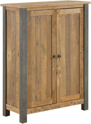 Reclaimed large shoe storage cupboard by Baumhaus with multiple shelves and a rustic wooden finish.