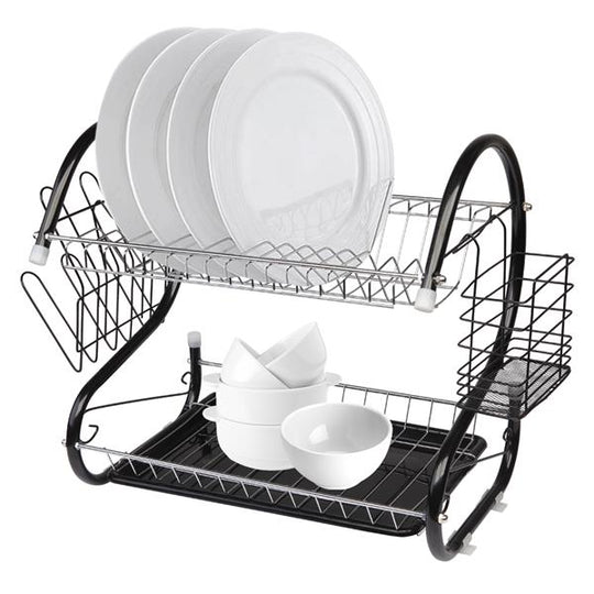 Multifunctional S-shaped Dual Layers Dish Drain Rack Black
