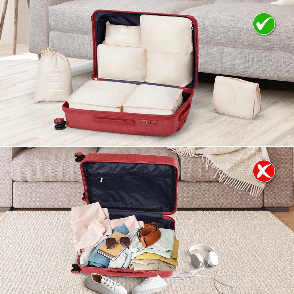 4-Piece Luggage Set - Durable PP Suitcase with Travel Tote & Toiletry Kit (Rose Gold, Red, Grey)