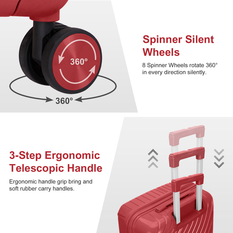4-Piece Luggage Set - Durable PP Suitcase with Travel Tote & Toiletry Kit (Rose Gold, Red, Grey)