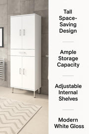Vespera Tall Bathroom Cupboard in White Gloss Modern Storage Solution for Your Bathroom