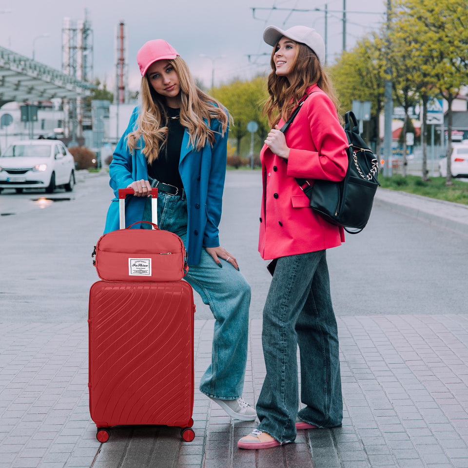4-Piece Luggage Set - Durable PP Suitcase with Travel Tote & Toiletry Kit (Rose Gold, Red, Grey)