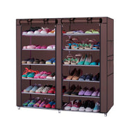 Lavish Kitchen Isle 6-row 2-line shoe rack with 12 lattices in grey and coffee, made of non-woven fabric for organized shoe storage.