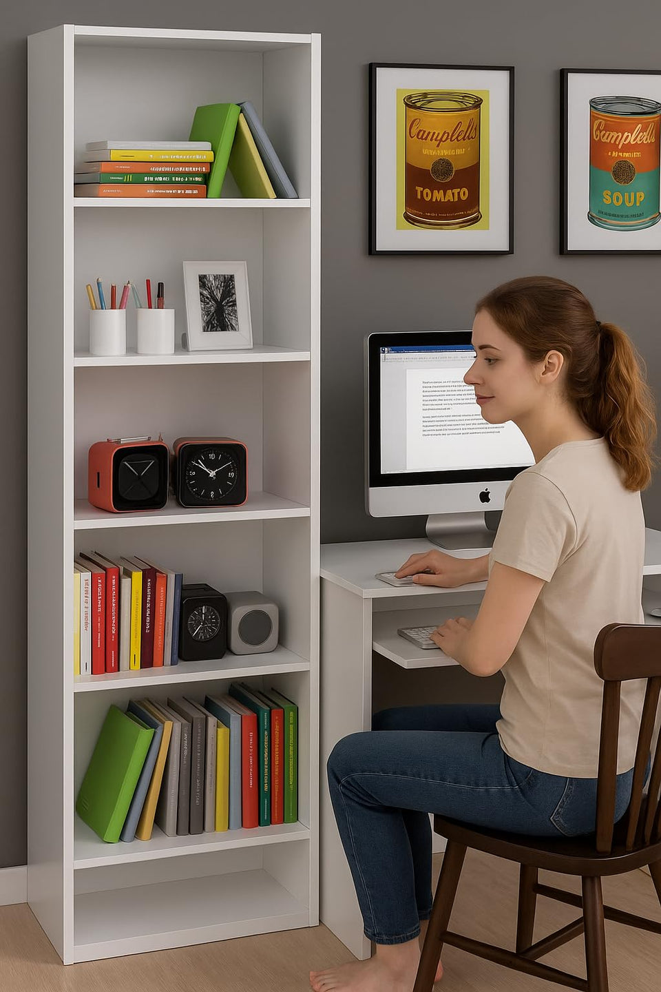 Niss Arctic White Shelving Storage Book Shelves  Bookcase Unit - Sleek and Elegant Five Tier