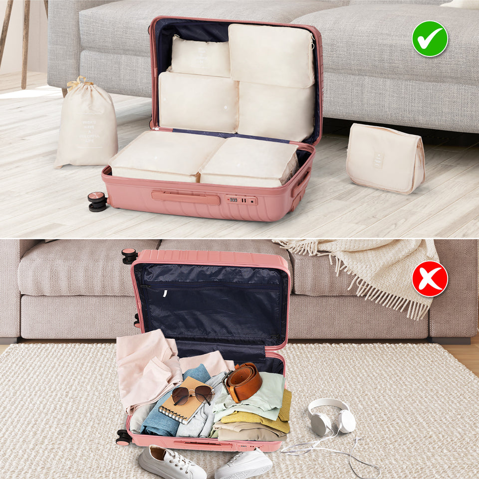 4-Piece Luggage Set - Durable PP Suitcase with Travel Tote & Toiletry Kit (Rose Gold, Red, Grey)