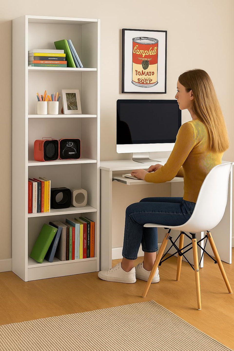 Niss Arctic White Shelving Storage Book Shelves  Bookcase Unit - Sleek and Elegant Five Tier