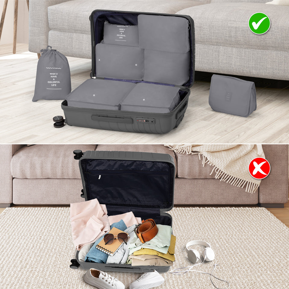 4-Piece Luggage Set - Durable PP Suitcase with Travel Tote & Toiletry Kit (Rose Gold, Red, Grey)