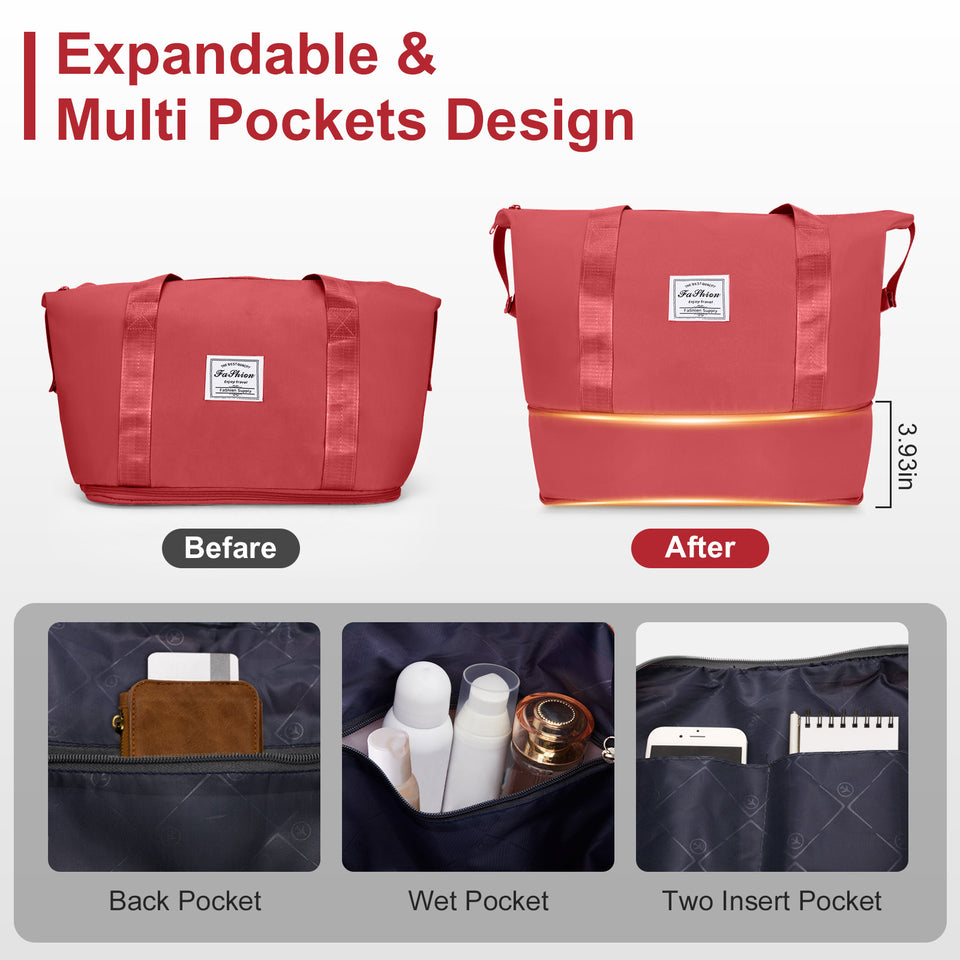 4-Piece Luggage Set - Durable PP Suitcase with Travel Tote & Toiletry Kit (Rose Gold, Red, Grey)