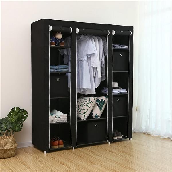 69" Portable Clothes Closet Wardrobe Storage Organizer with Non-Woven Fabric Grey and Black