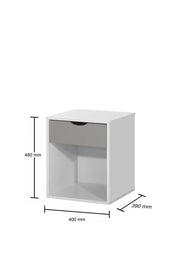 Lavish Kitchen Isle 4-piece bedroom set in white and grey with wardrobe, hanging doors, shelving, and drawers.