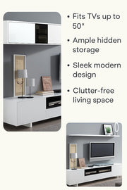 Bloom White Gloss Modern TV Stand Cabinet Unit  with Wall Shelf and Storage - Lavish Kitchen Isle
