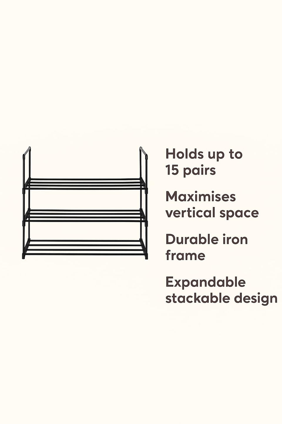 3 Tiers Shoe Rack Shoe Tower Shelf Storage Organizer For Bedroom, Entryway, Hallway, and Closet Black