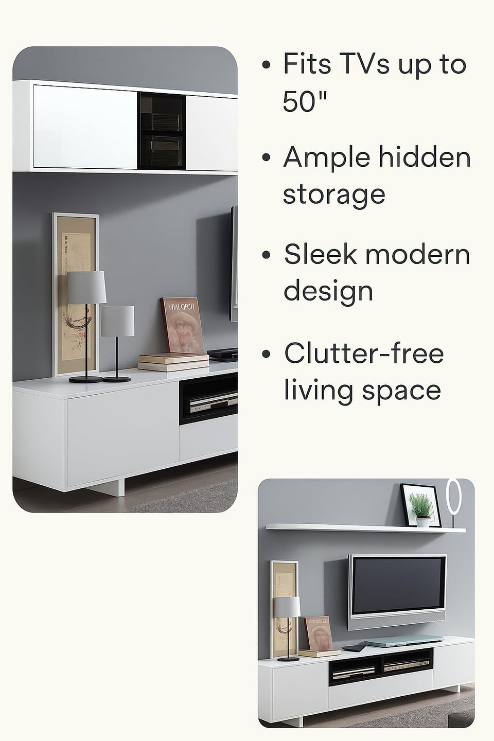 Bloom White Gloss Modern TV Stand Cabinet Unit  with Wall Shelf and Storage