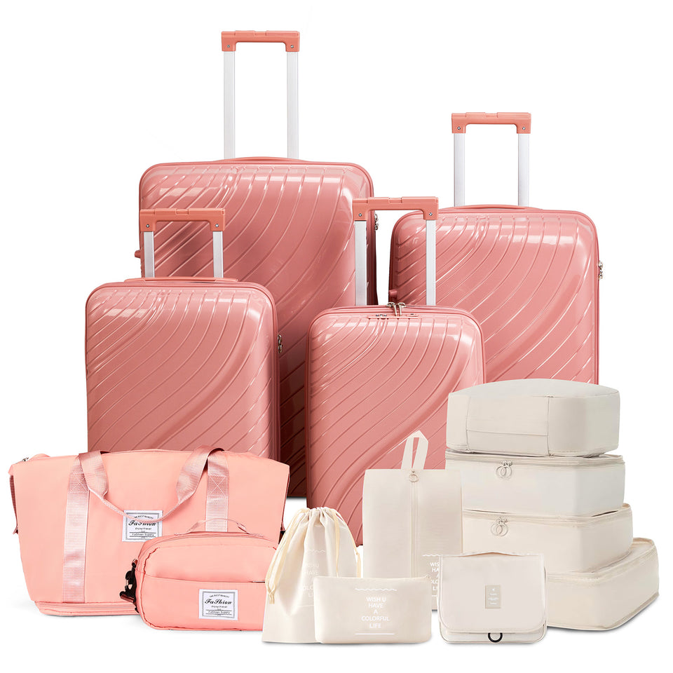 4-Piece Luggage Set - Durable PP Suitcase with Travel Tote & Toiletry Kit (Rose Gold, Red, Grey)