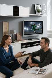 Bloom White Gloss Modern TV Stand Cabinet Unit  with Wall Shelf and Storage - Lavish Kitchen Isle
