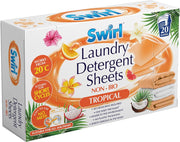 Lavish Kitchen Isle Swirl Detergent Sheets in tropical fragrance, 280 sheets pack, ideal for travel and home laundry.