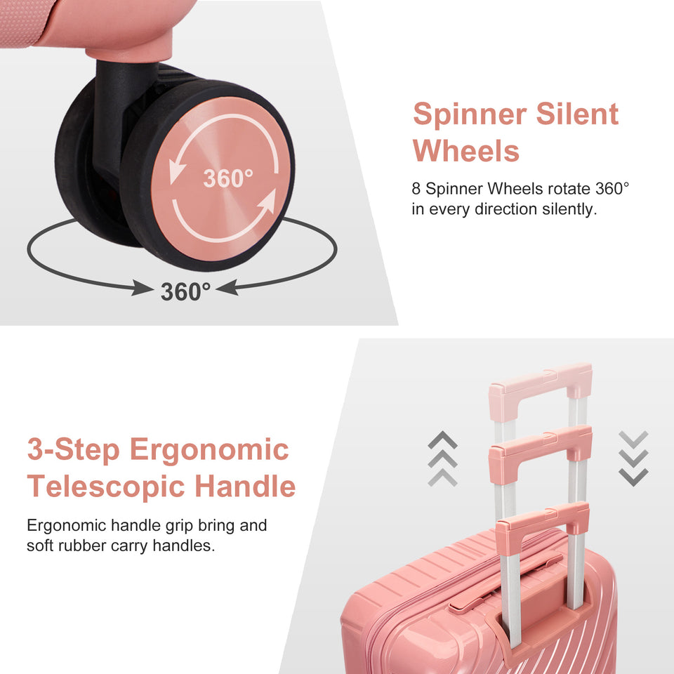 4-Piece Luggage Set - Durable PP Suitcase with Travel Tote & Toiletry Kit (Rose Gold, Red, Grey)
