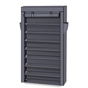 Lavish Kitchen Isle 10-tier shoe rack with dustproof cover in black and grey, serving as a closet shoe storage cabinet organizer.