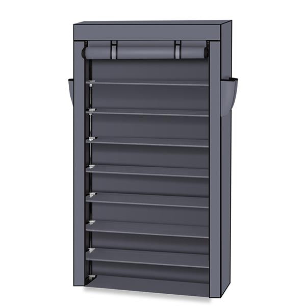 10 Tiers Shoe Rack with Dustproof Cover Closet Shoe Storage Cabinet Organizer Black and Grey