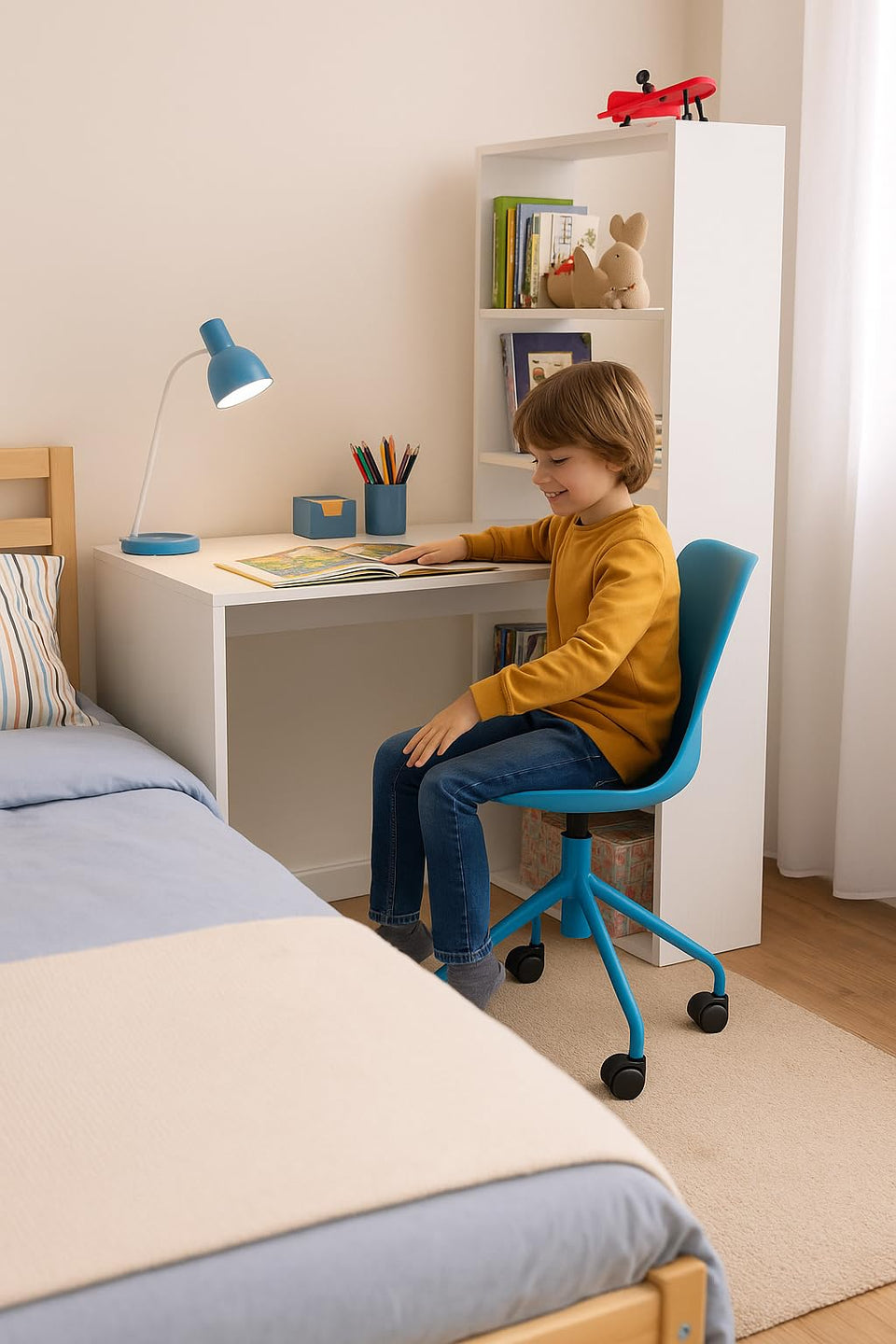 Orvara Double Matt White Computer Desk Table with Integrated Bookcase Home Office Study Table for Laptop and Storage