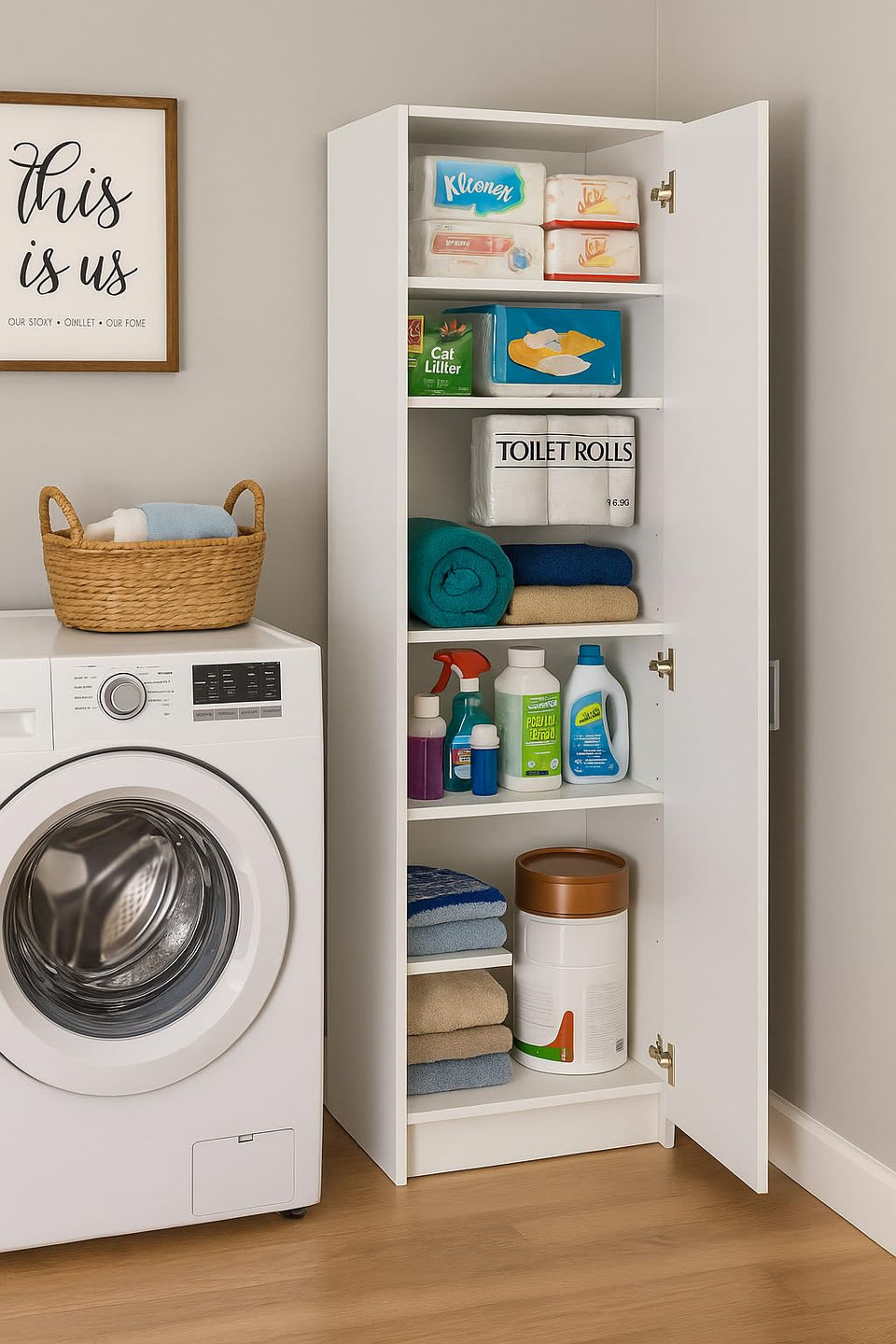Wide White Sideboard Cabinet with 2 Doors and 8 Compartments Storage Unit for Living and Dining Room Furniture