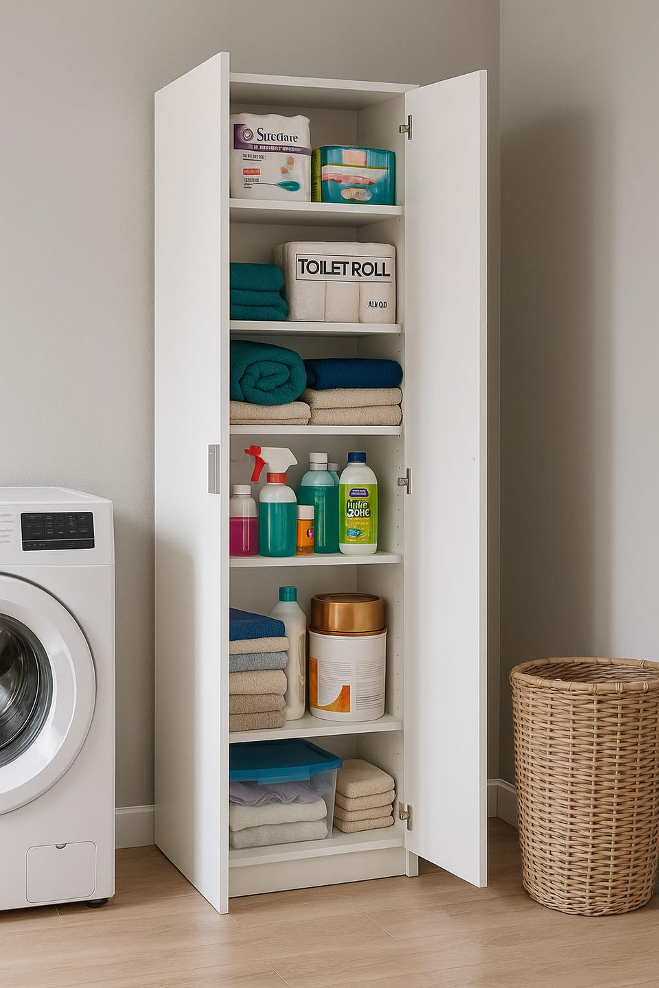 Wide White Sideboard Cabinet with 2 Doors and 8 Compartments Storage Unit for Living and Dining Room Furniture