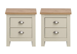 2x Bedside Cabinet with 2 Drawers Ite Range Bedroom Furniture  Cream & Oak Effect Nightstands