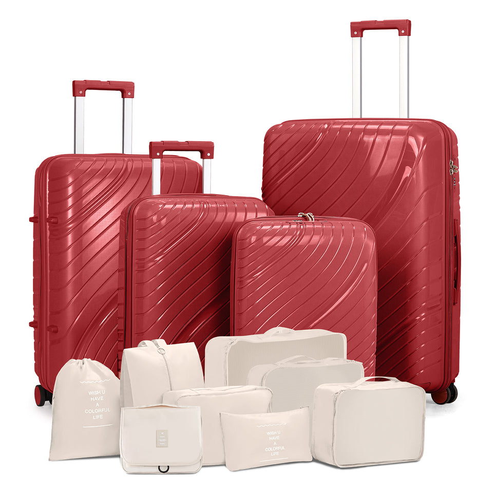 4-Piece Luggage Set - Durable PP Suitcase with Travel Tote & Toiletry Kit (Rose Gold, Red, Grey)
