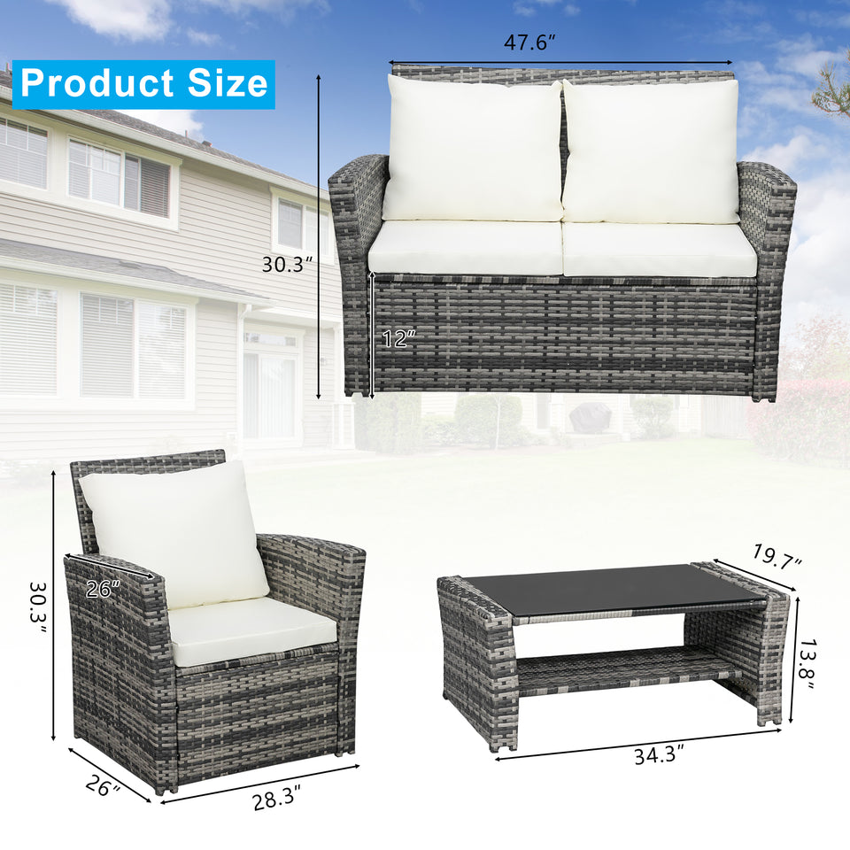 Outdoor Rattan Sofa Combination Four-piece Package-Grey